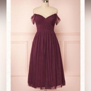 Bariano Australia Odette Tulle Midi Dress Wine Off Shoulder Sweetheart
